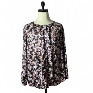 J Jill Wearer Collection Floral Print Round Neck Long Sleeve Blouse Top 3X Boho